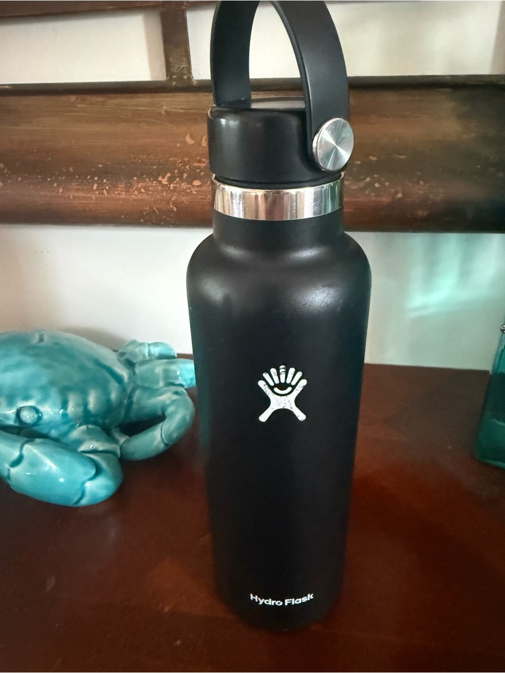 Hydro Flask Matte Black Water Bottle with Silver Accent